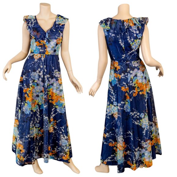 Vintage Berkertex Sleeveless Floral Maxi Dress (Made in England) * Small - Picture 1 of 16